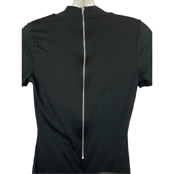 Fashion Nova Seamless Romper XS Black Biker Short Short Sleeve Zip Back Stretch - Picture 6 of 10